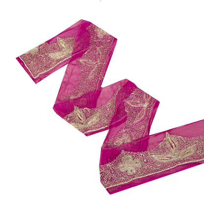 Sanskriti Vintage Hand Embroidered 1 Yard 4"W Sari Border Pure Chiffon Pink Lace