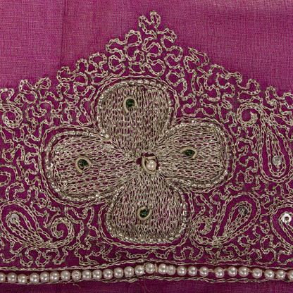 Sanskriti Vintage Hand Embroidered 1 Yard 4"W Sari Border Pure Chiffon Pink Lace