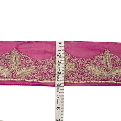Sanskriti Vintage Hand Embroidered 1 Yard 4"W Sari Border Pure Chiffon Pink Lace