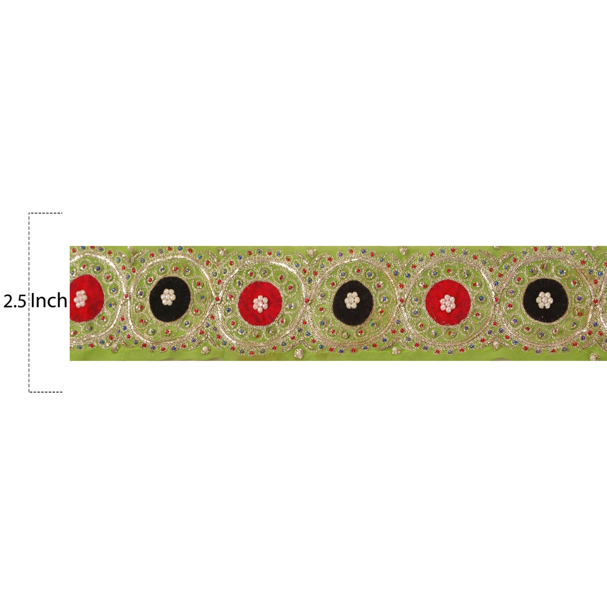 Sanskriti Vintage Hand Beaded Georgette Sari Border 1 Yd 2.5"W Green Craft Lace