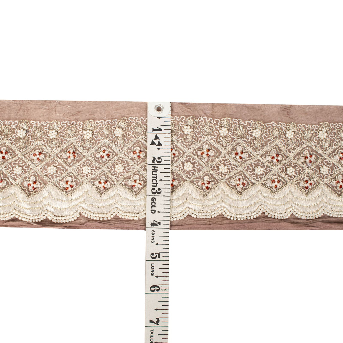 Sanskriti Vintage Hand Embroidered 1 Yard Sari Border Pure Chiffon Brown Lace