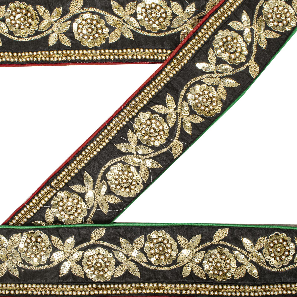 Sanskriti Vintage Hand Embroidered Pure Silk Sari Border 1 Yard 3"W Black Lace