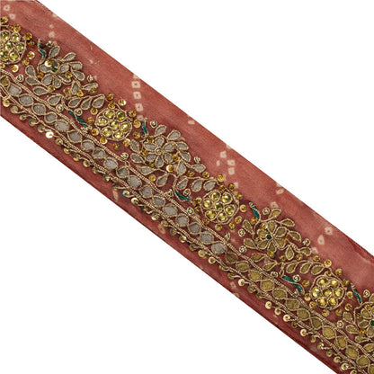 Sanskriti Vintage Hand Embroidered Gota 1 Yard Sari Border Pink Georgette Lace