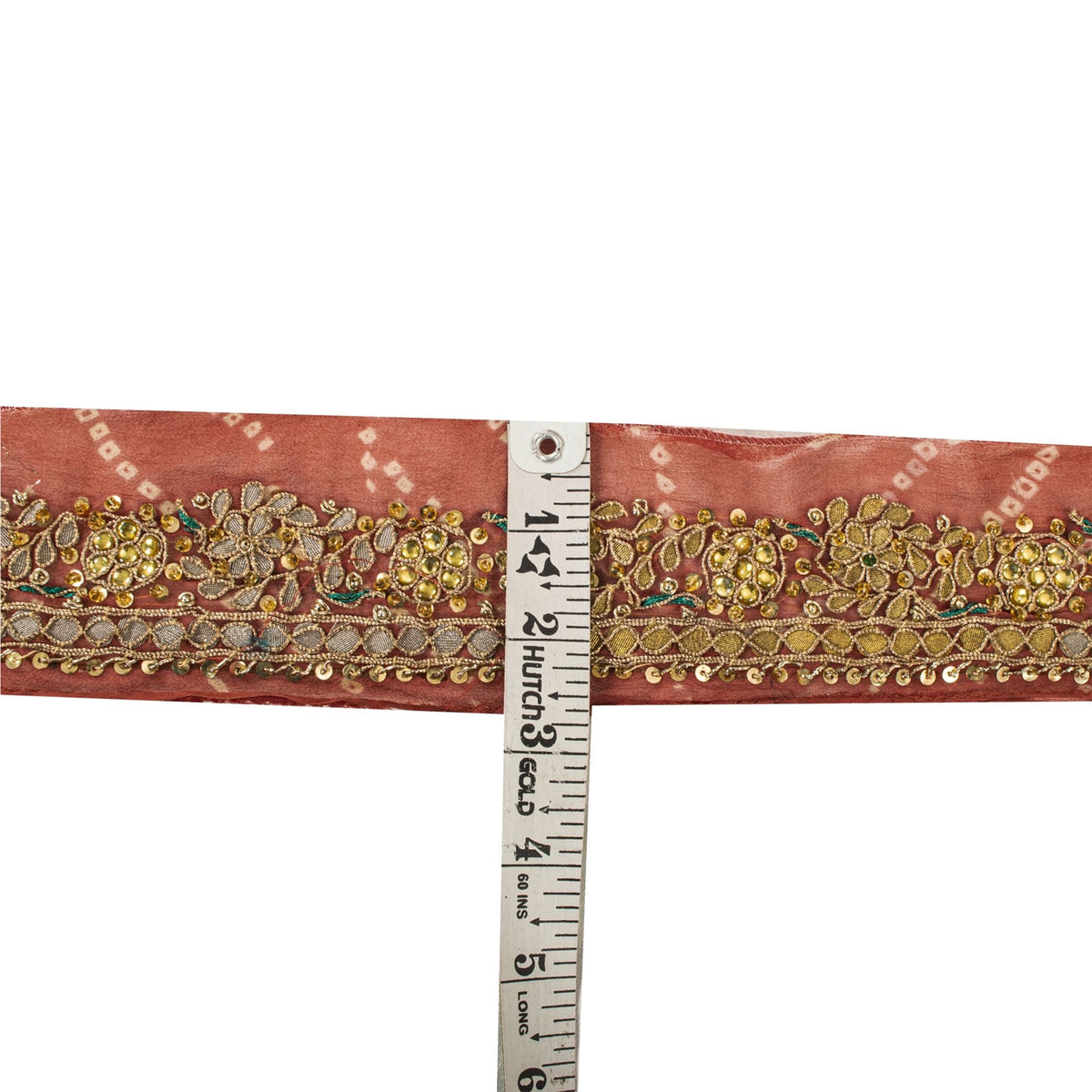 Sanskriti Vintage Hand Embroidered Gota 1 Yard Sari Border Pink Georgette Lace