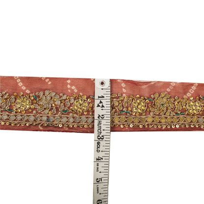Sanskriti Vintage Hand Embroidered Gota 1 Yard Sari Border Pink Georgette Lace