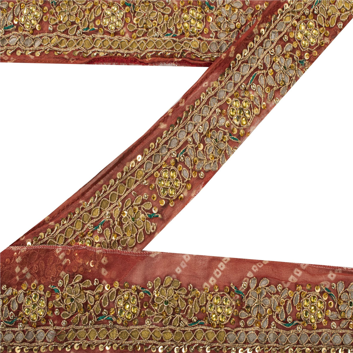 Sanskriti Vintage Hand Embroidered Gota 1 Yard Sari Border Pink Georgette Lace