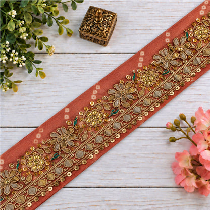 Sanskriti Vintage Hand Embroidered Gota 1 Yard Sari Border Pink Georgette Lace