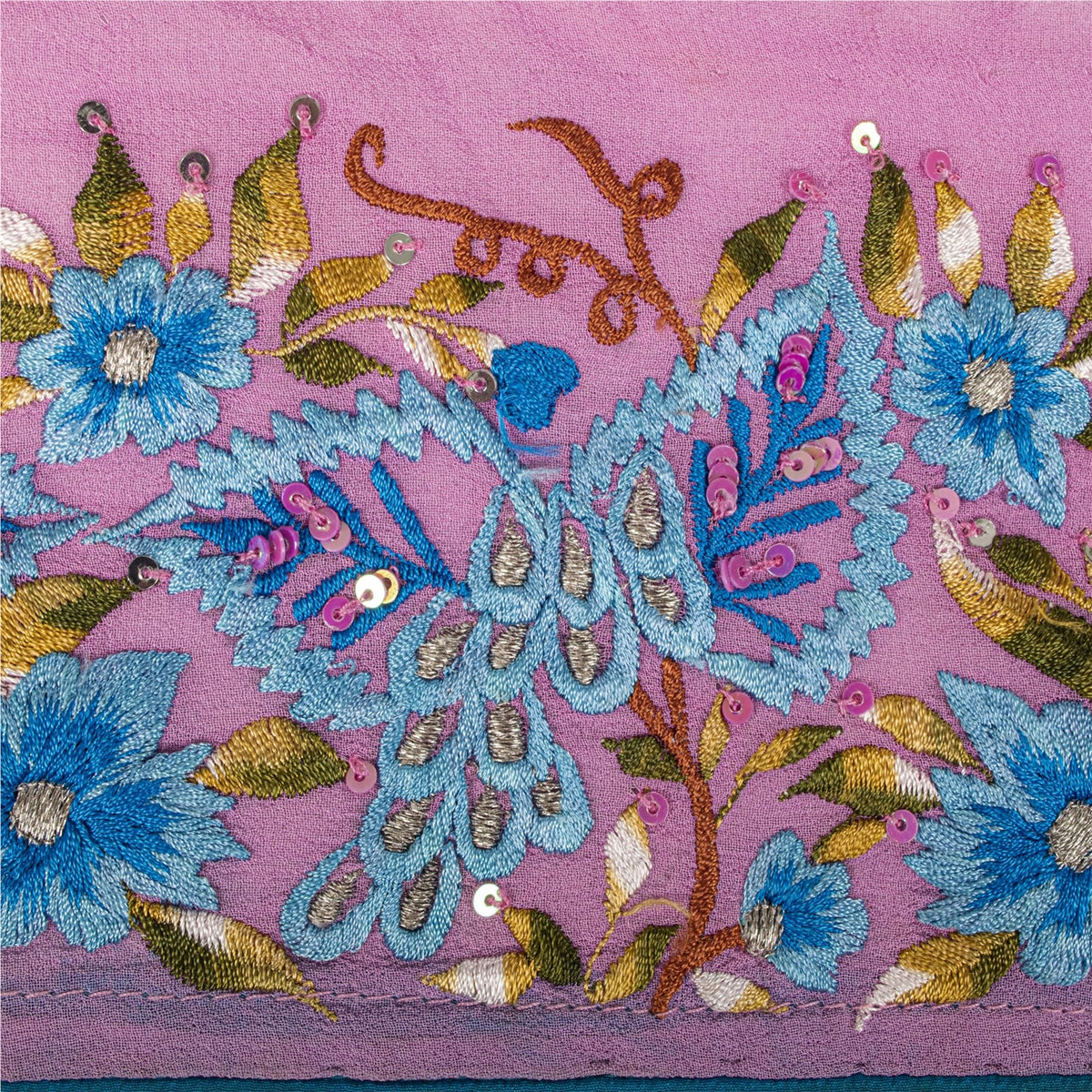 Sanskriti Vintage Embroidered 1 Yard Sari Border Georgette Trim Pink Craft Lace