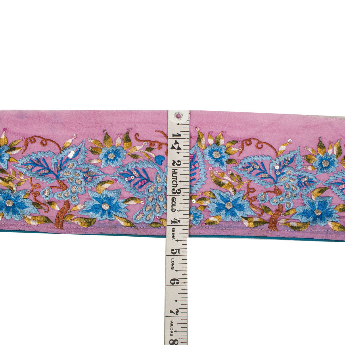 Sanskriti Vintage Embroidered 1 Yard Sari Border Georgette Trim Pink Craft Lace