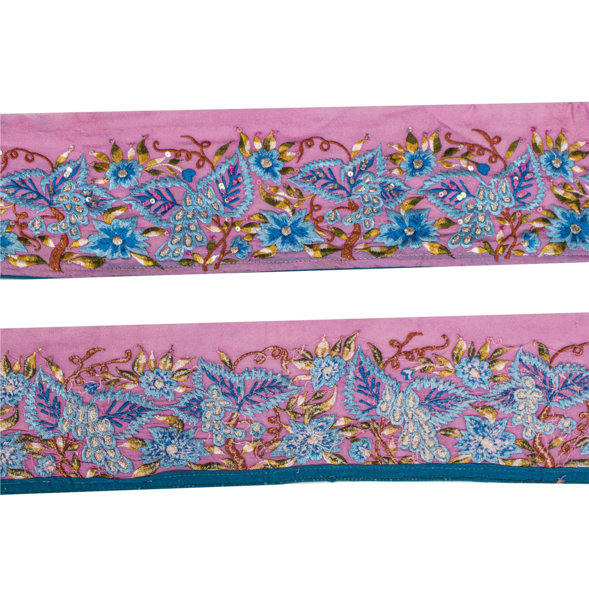 Sanskriti Vintage Embroidered 1 Yard Sari Border Georgette Trim Pink Craft Lace
