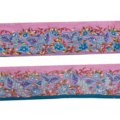 Sanskriti Vintage Embroidered 1 Yard Sari Border Georgette Trim Pink Craft Lace
