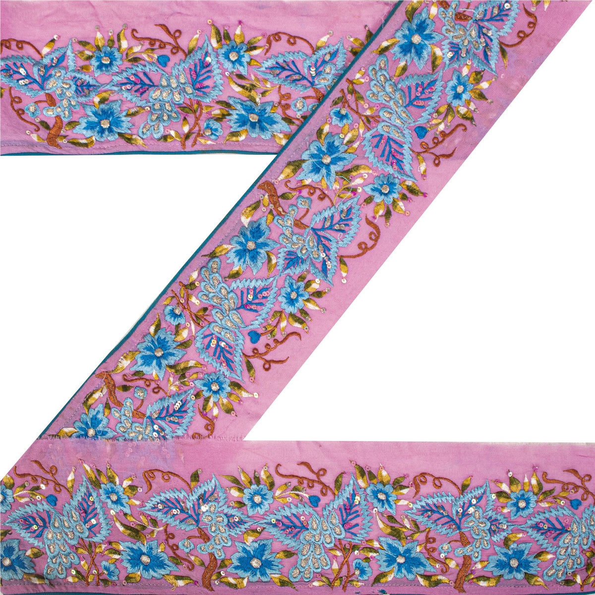 Sanskriti Vintage Embroidered 1 Yard Sari Border Georgette Trim Pink Craft Lace