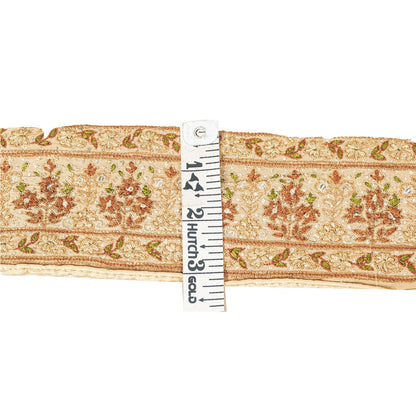 Sanskriti Vintage Embroidered 1 Yard Sari Border Pure Crepe Sewing Cream Lace