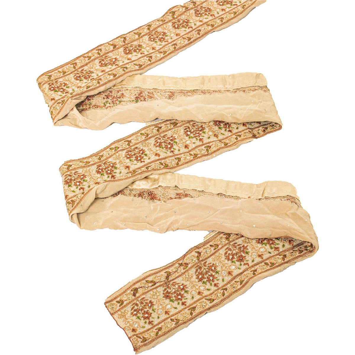 Sanskriti Vintage Embroidered 1 Yard Sari Border Pure Crepe Sewing Cream Lace