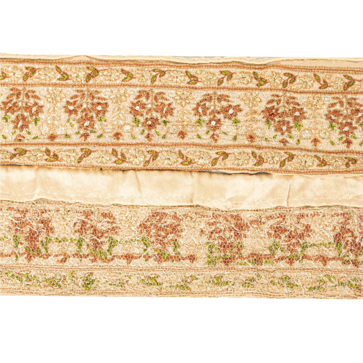 Sanskriti Vintage Embroidered 1 Yard Sari Border Pure Crepe Sewing Cream Lace