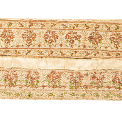 Sanskriti Vintage Embroidered 1 Yard Sari Border Pure Crepe Sewing Cream Lace