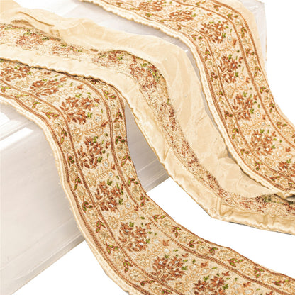 Sanskriti Vintage Embroidered 1 Yard Sari Border Pure Crepe Sewing Cream Lace