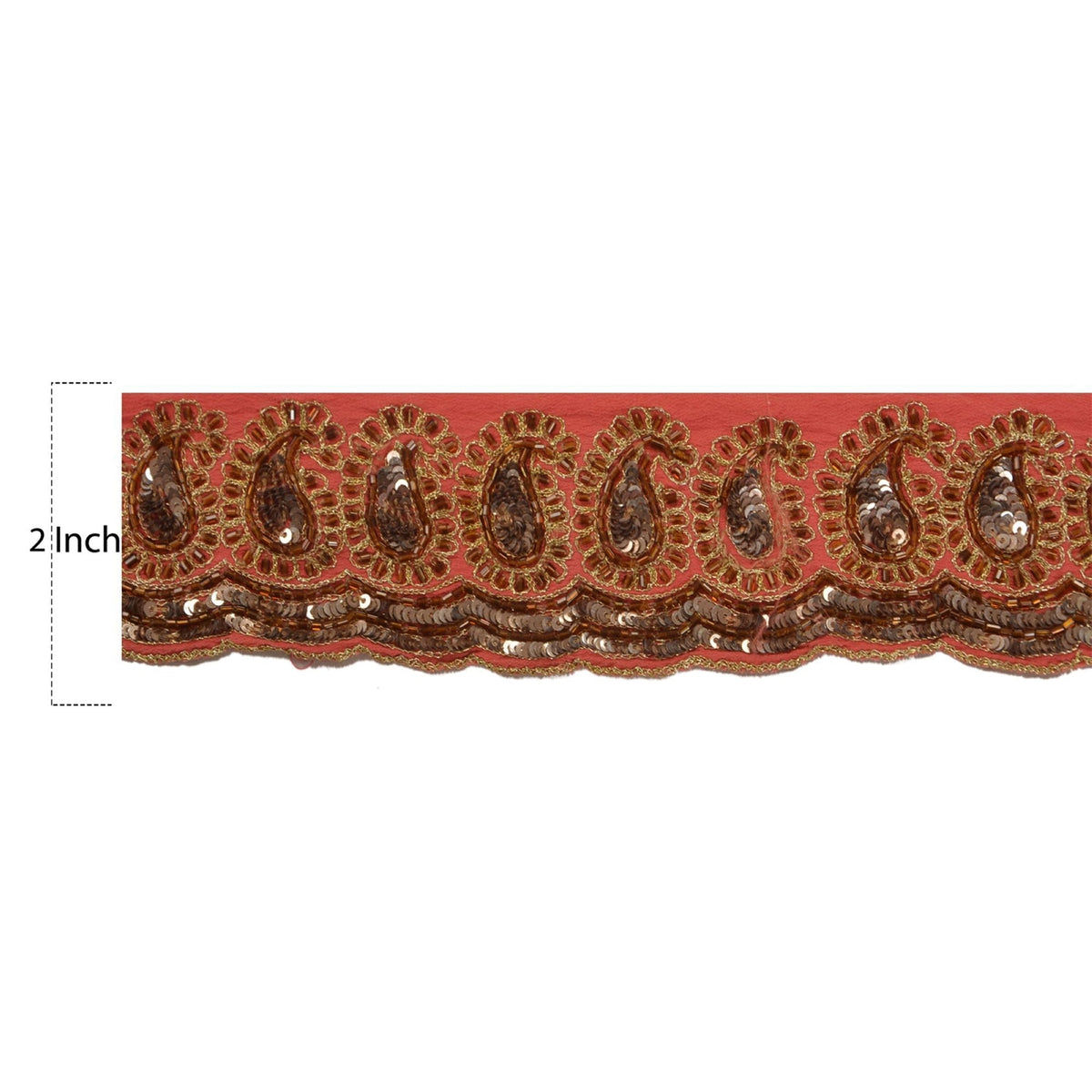 Sanskriti Vintage Hand Beaded 1 Yard Sari Border Pure Crepe Trim Pink Lace