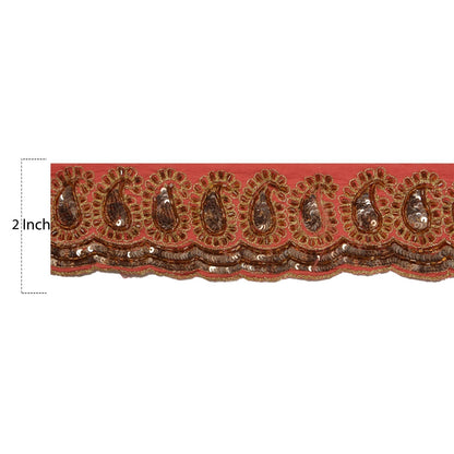 Sanskriti Vintage Hand Beaded 1 Yard Sari Border Pure Crepe Trim Pink Lace