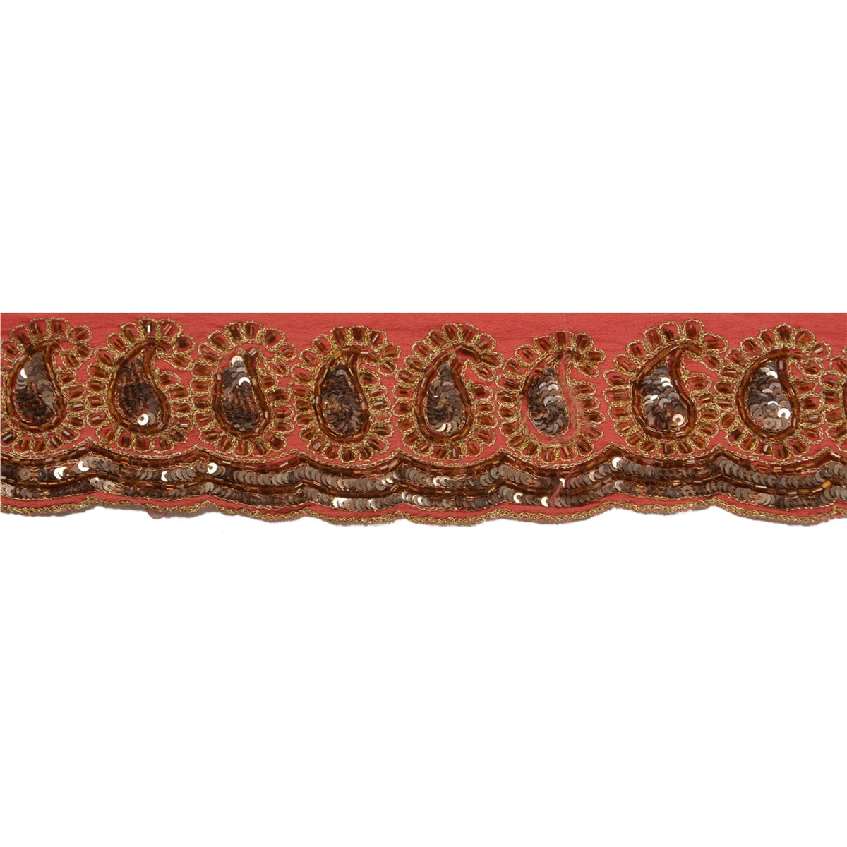 Sanskriti Vintage Hand Beaded 1 Yard Sari Border Pure Crepe Trim Pink Lace