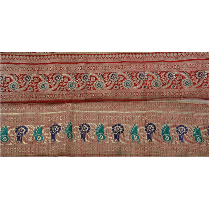 Sanskriti Vintage Brocade Zari Woven 1 Yard Sari Border Trim Pure Silk Red Lace