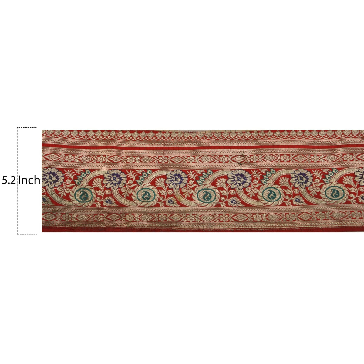 Sanskriti Vintage Brocade Zari Woven 1 Yard Sari Border Trim Pure Silk Red Lace