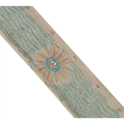 Sanskriti Vintage Embroidery 1 Yard Sari Border Georgette Trim Cream Sewing Lace