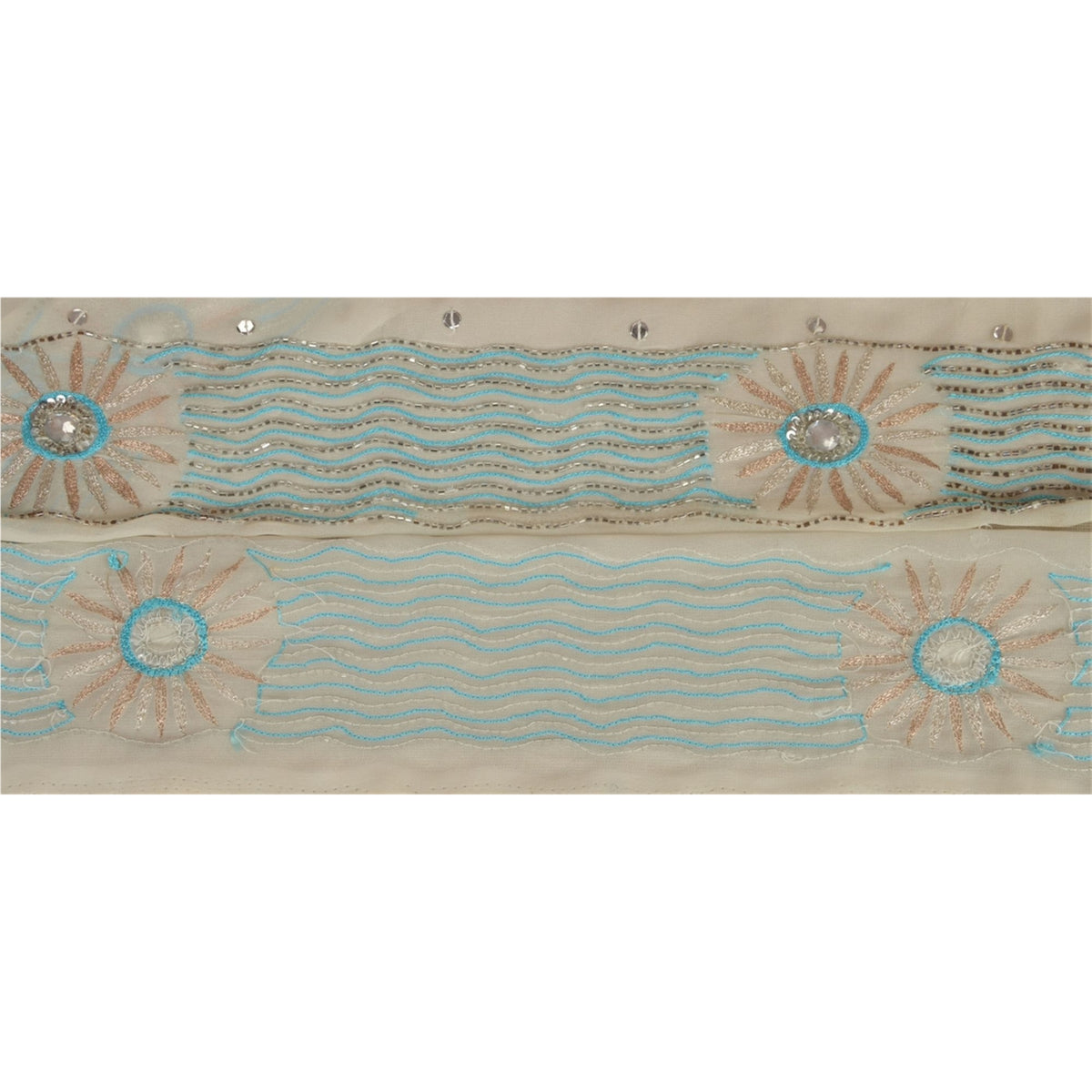 Sanskriti Vintage Embroidery 1 Yard Sari Border Georgette Trim Cream Sewing Lace