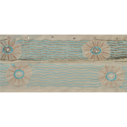 Sanskriti Vintage Embroidery 1 Yard Sari Border Georgette Trim Cream Sewing Lace