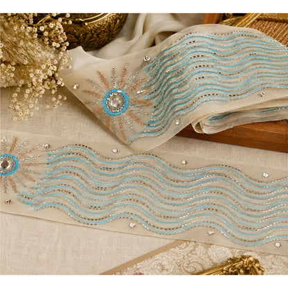 Sanskriti Vintage Embroidery 1 Yard Sari Border Georgette Trim Cream Sewing Lace
