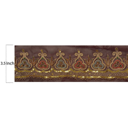 Sanskriti Vintage Hand Embroidered 1 Yd Sari Border Georgette Purple Craft Lace