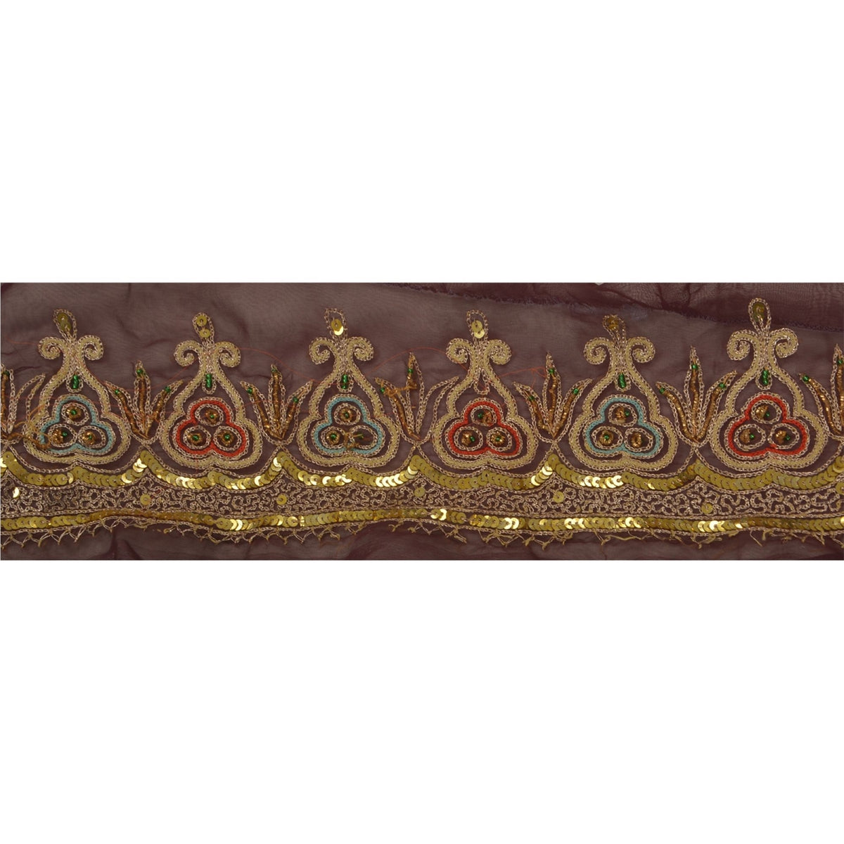 Sanskriti Vintage Hand Embroidered 1 Yd Sari Border Georgette Purple Craft Lace