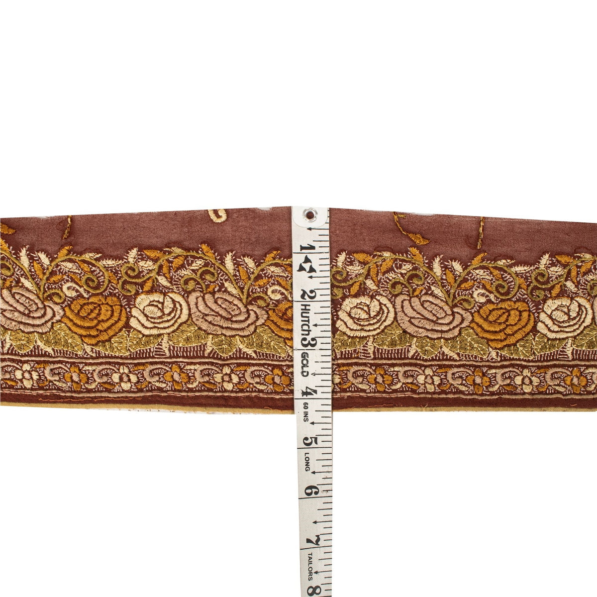 Sanskriti Vintage Embroidered 1 Yd Sari Border Pure Silk Trim Brown Lace Ribbon