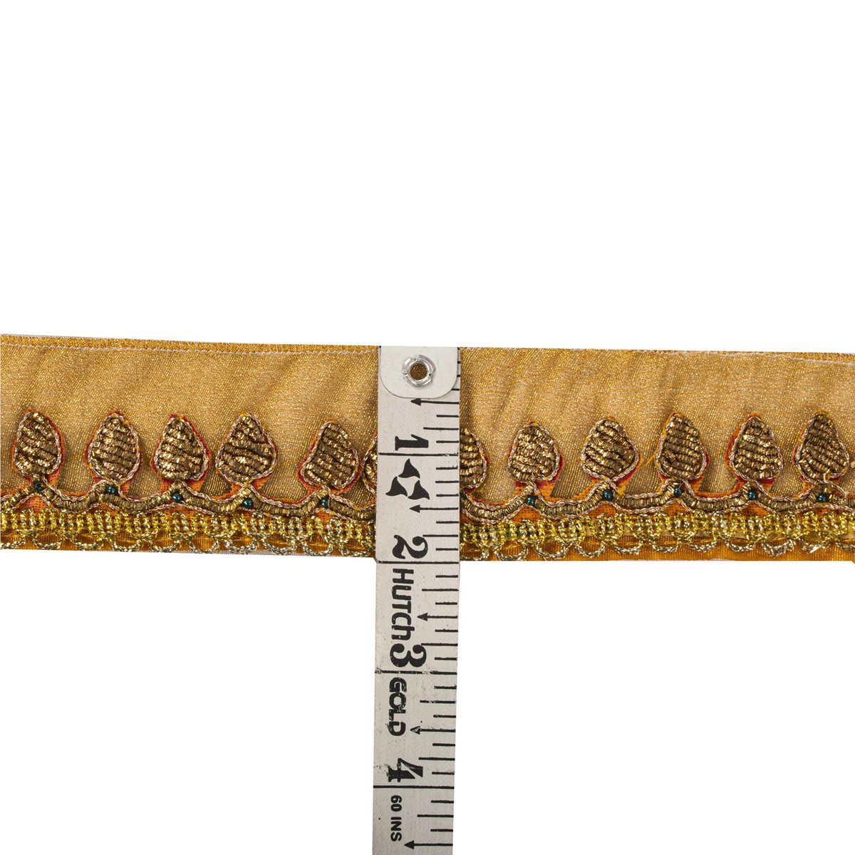 Sanskriti Vintage Hand Embroidered 1 Yard Sari Border Pure Tissue Golden Lace