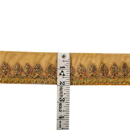 Sanskriti Vintage Hand Embroidered 1 Yard Sari Border Pure Tissue Golden Lace
