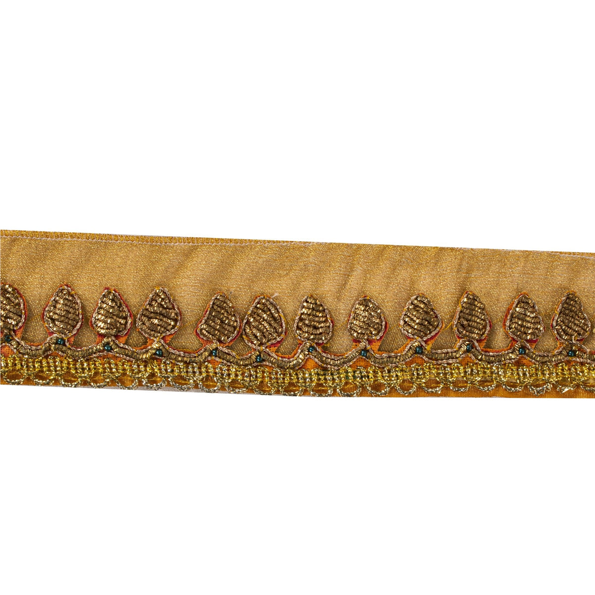 Sanskriti Vintage Hand Embroidered 1 Yard Sari Border Pure Tissue Golden Lace