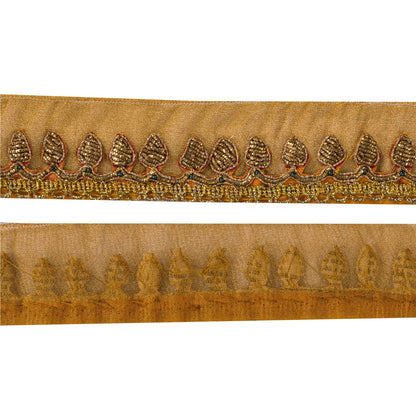 Sanskriti Vintage Hand Embroidered 1 Yard Sari Border Pure Tissue Golden Lace