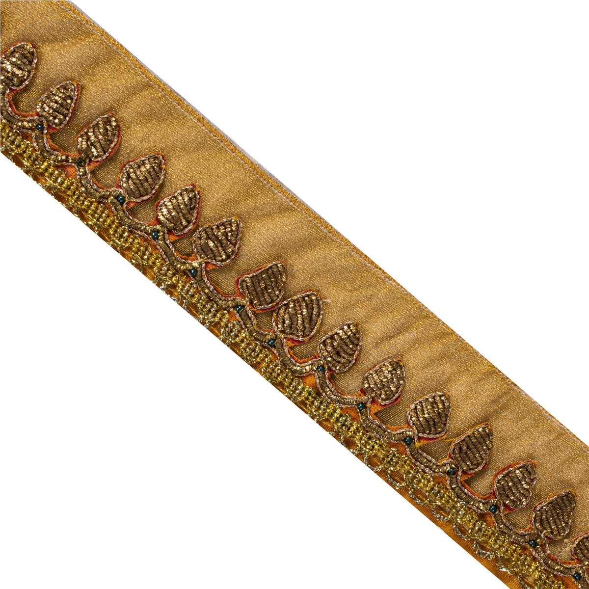 Sanskriti Vintage Hand Embroidered 1 Yard Sari Border Pure Tissue Golden Lace