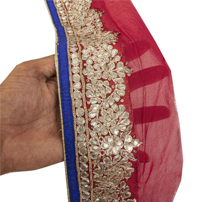 Sanskriti Vintage Hand Embroidered Gota Patti 1Yd Sari Border Red Georgette Lace