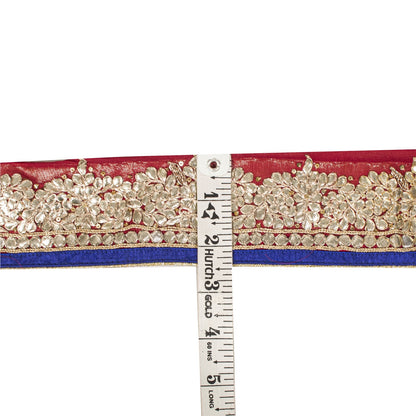 Sanskriti Vintage Hand Embroidered Gota Patti 1Yd Sari Border Red Georgette Lace