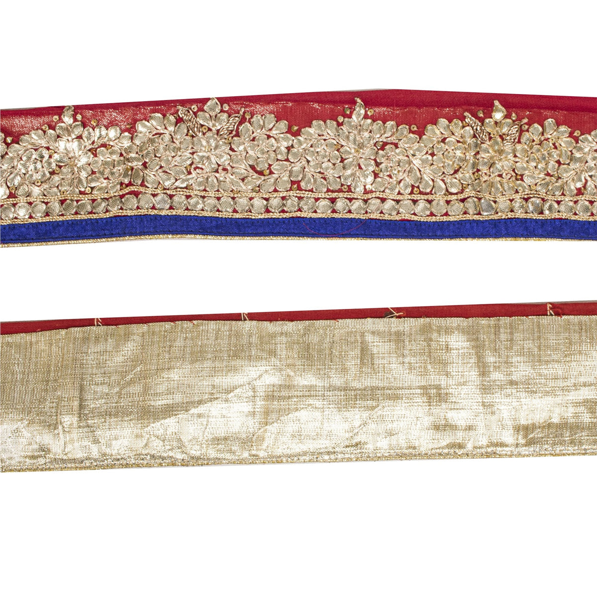 Sanskriti Vintage Hand Embroidered Gota Patti 1Yd Sari Border Red Georgette Lace