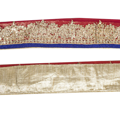 Sanskriti Vintage Hand Embroidered Gota Patti 1Yd Sari Border Red Georgette Lace