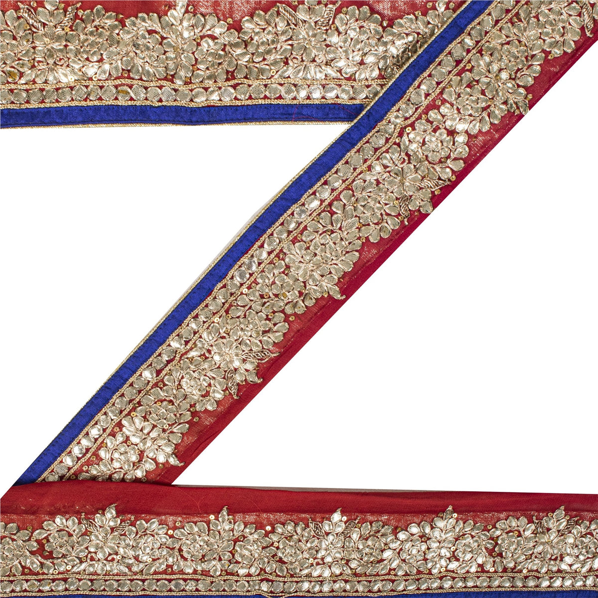 Sanskriti Vintage Hand Embroidered Gota Patti 1Yd Sari Border Red Georgette Lace