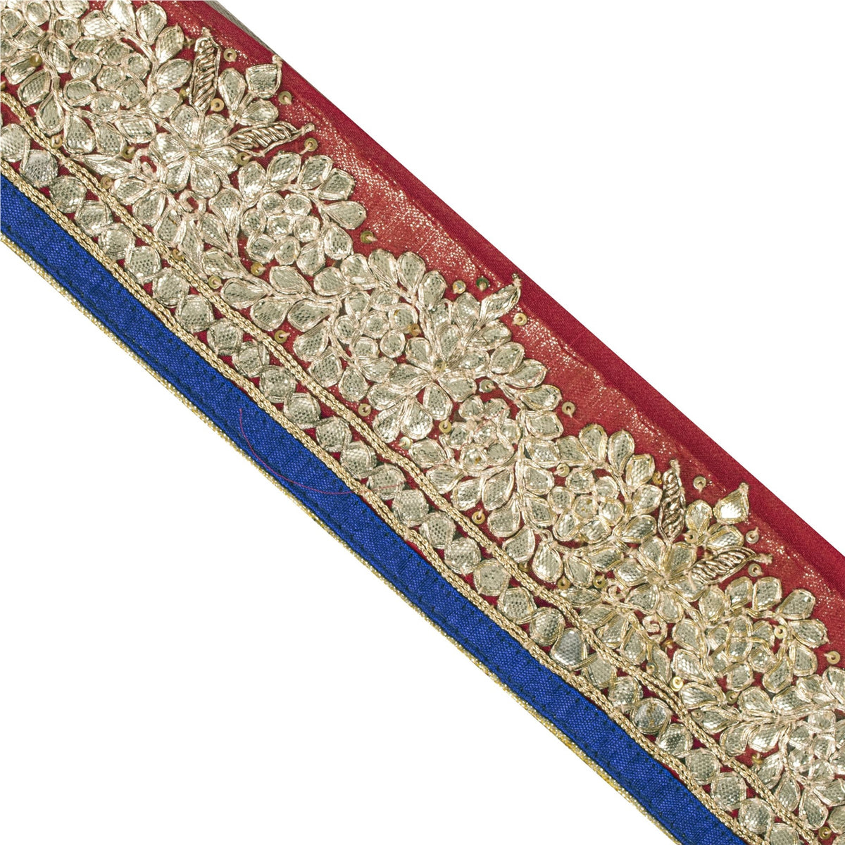 Sanskriti Vintage Hand Embroidered Gota Patti 1Yd Sari Border Red Georgette Lace