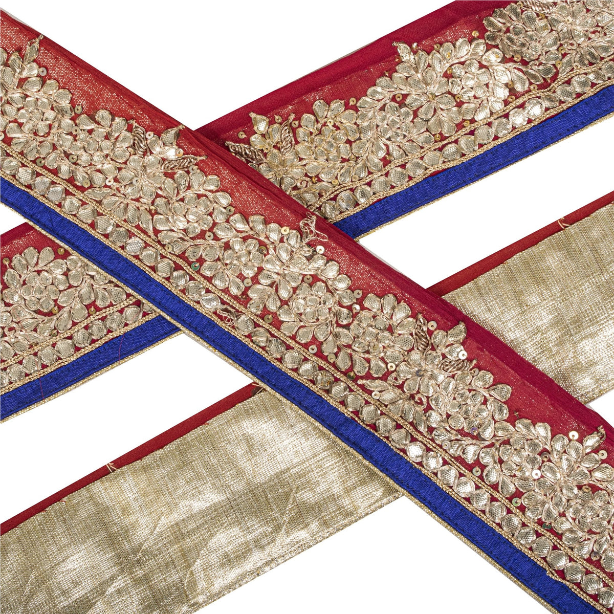 Sanskriti Vintage Hand Embroidered Gota Patti 1Yd Sari Border Red Georgette Lace
