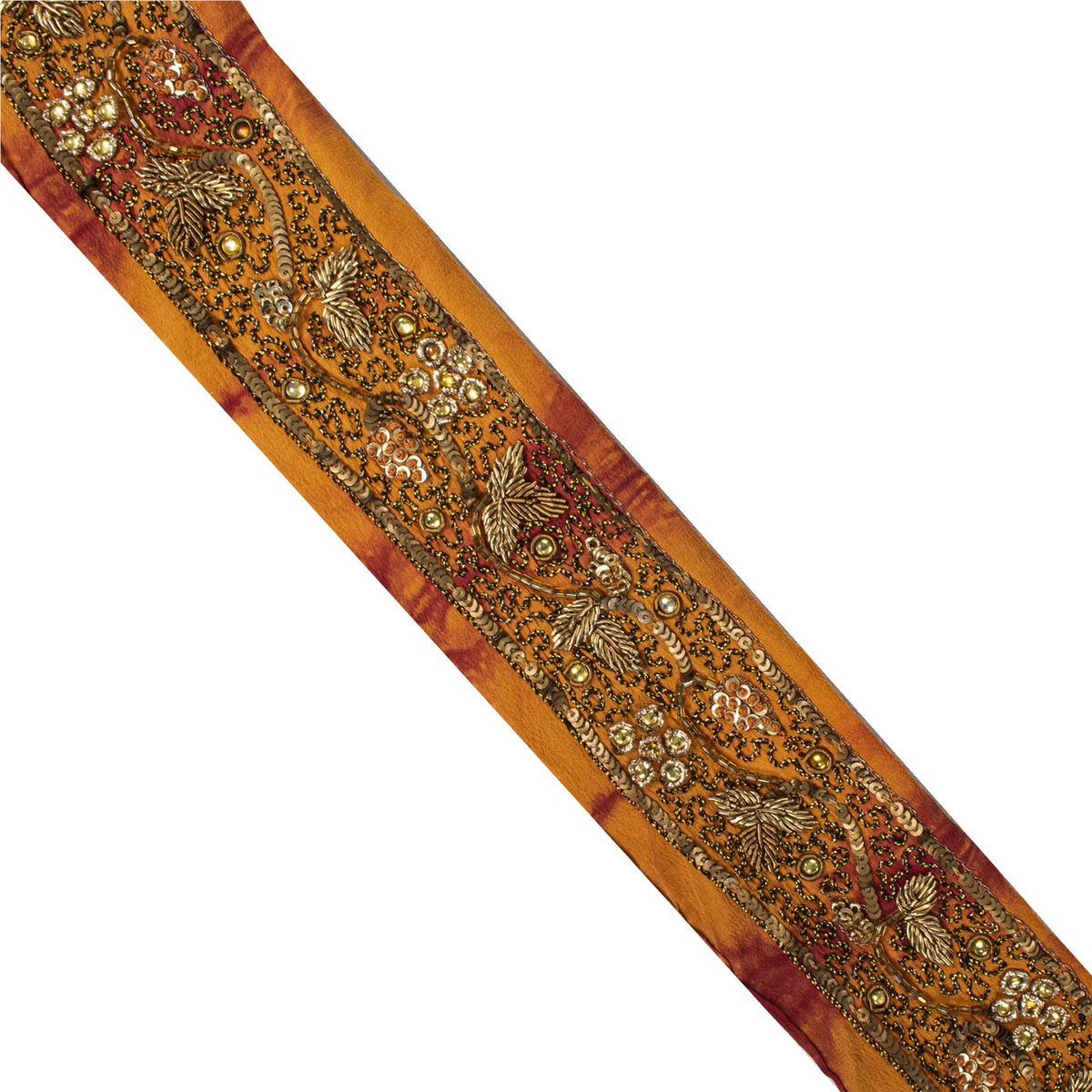 Sanskriti Vintage Hand Embroidered 1 Yd Sari Border Pure Silk Saffron Craft Lace