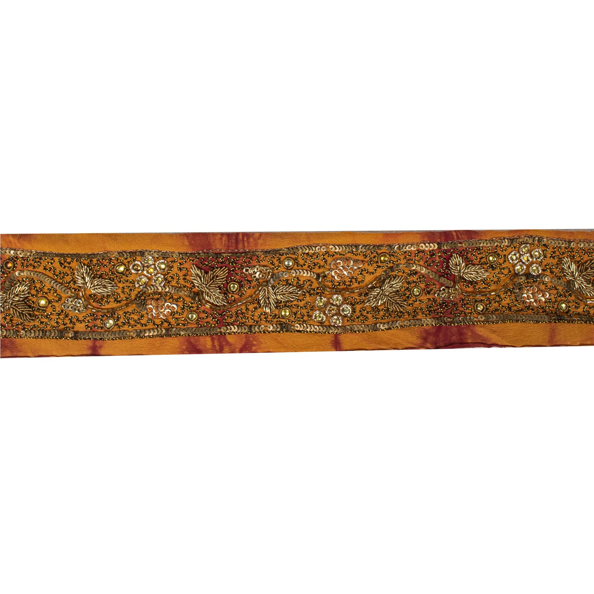 Sanskriti Vintage Hand Embroidered 1 Yd Sari Border Pure Silk Saffron Craft Lace