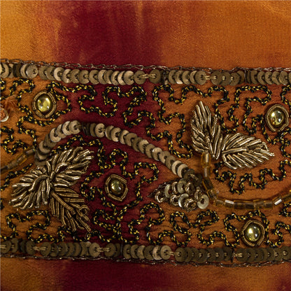Sanskriti Vintage Hand Embroidered 1 Yd Sari Border Pure Silk Saffron Craft Lace
