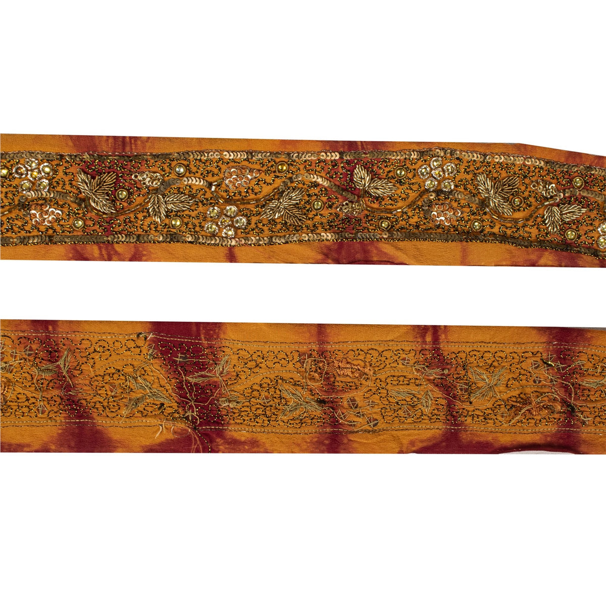 Sanskriti Vintage Hand Embroidered 1 Yd Sari Border Pure Silk Saffron Craft Lace