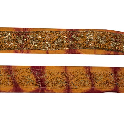 Sanskriti Vintage Hand Embroidered 1 Yd Sari Border Pure Silk Saffron Craft Lace